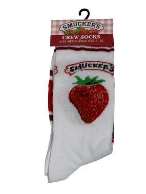 Smuckers Strawberry Crew Socks Mens 6-12 Food Theme Novelty
